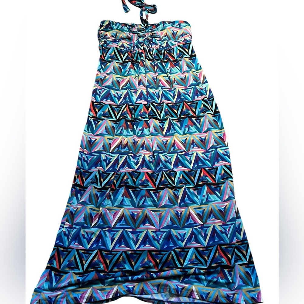 Nicole by Nicole Miller Halter Maxi Dress Multicolor Geometric Womens Size XL